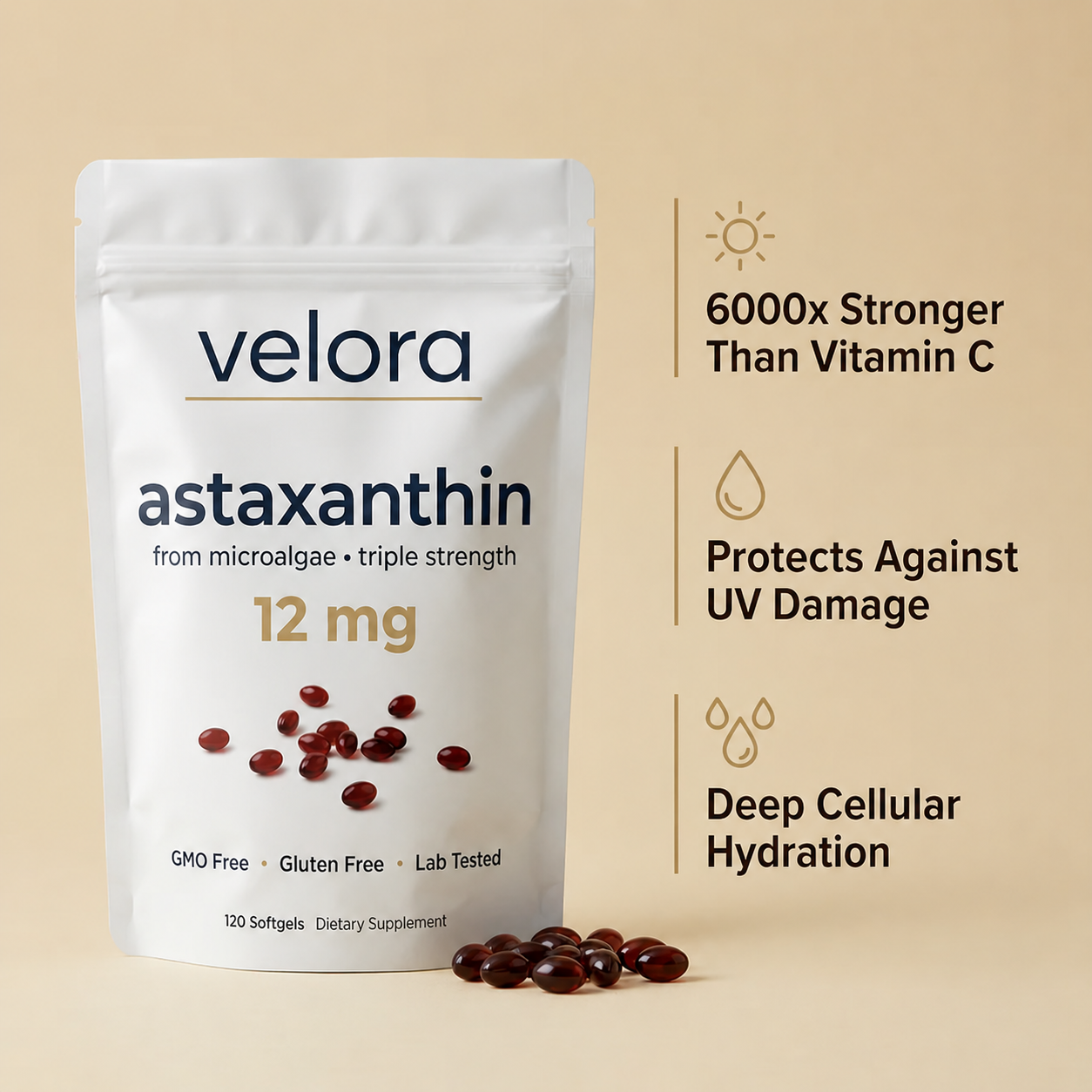 Velora™ Astaxanthin — 12mg AstaReal Daily Skin Shield